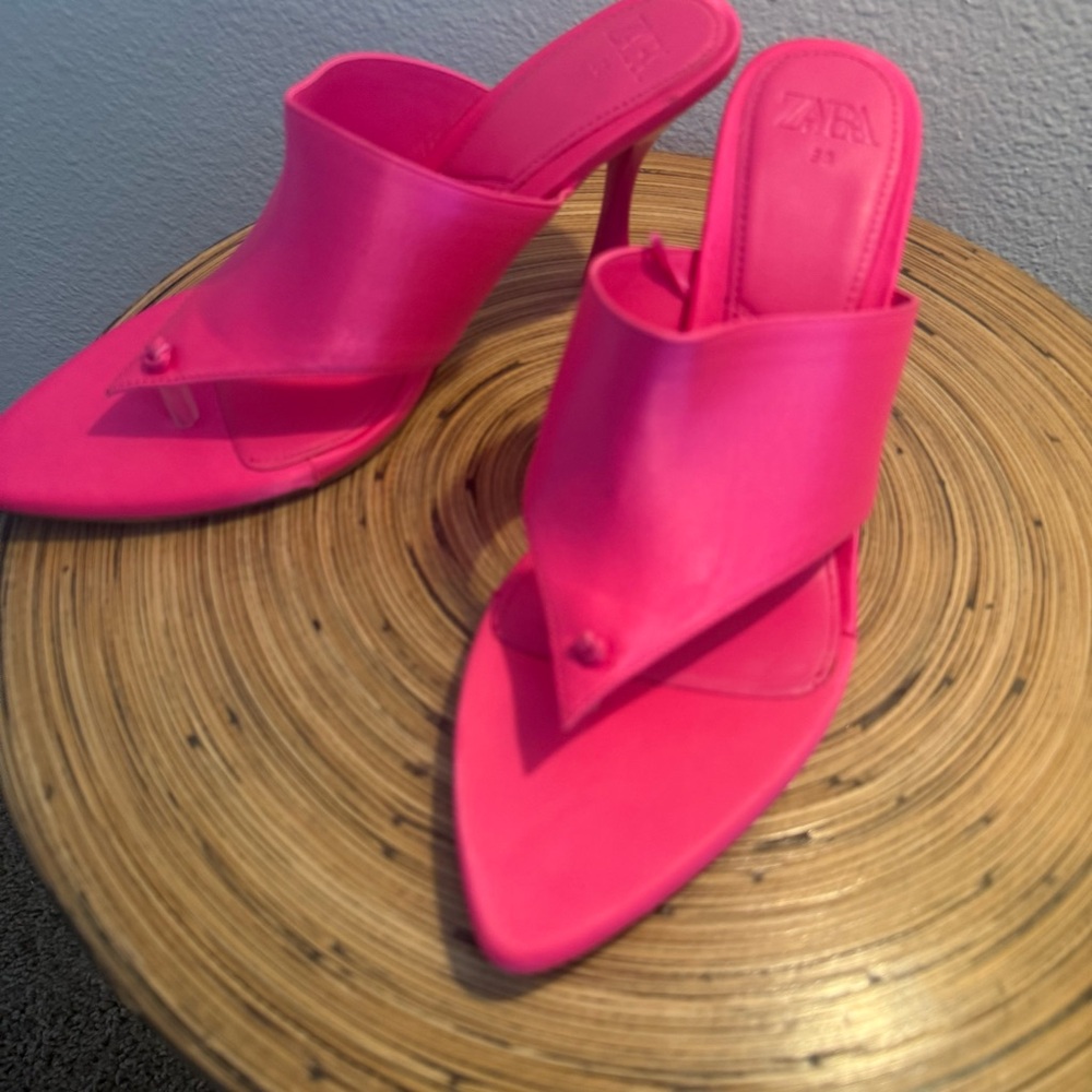 Zara Pink Heeled Mules with Kitten Heel